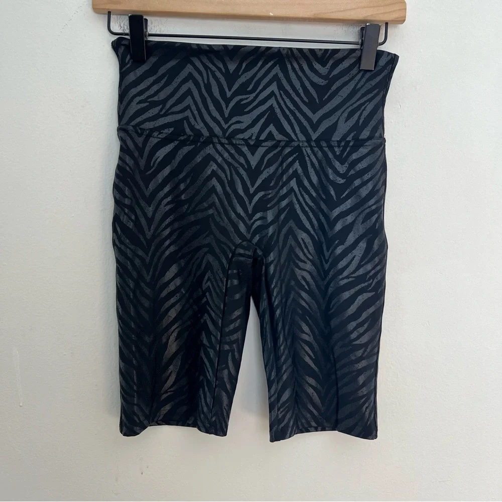 SPANX- Faux Leather Bike Short Zebra Pattern Animal